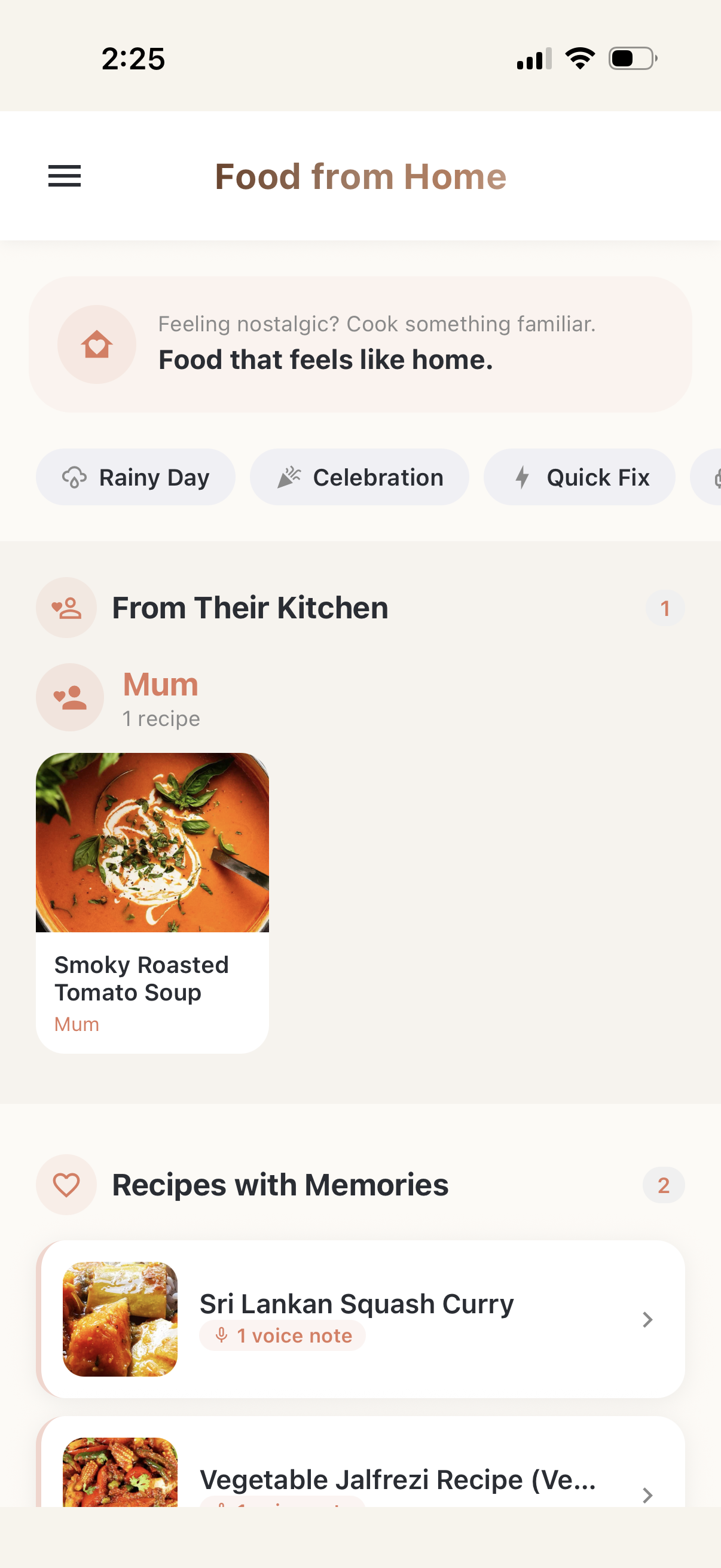 Food from Home screen