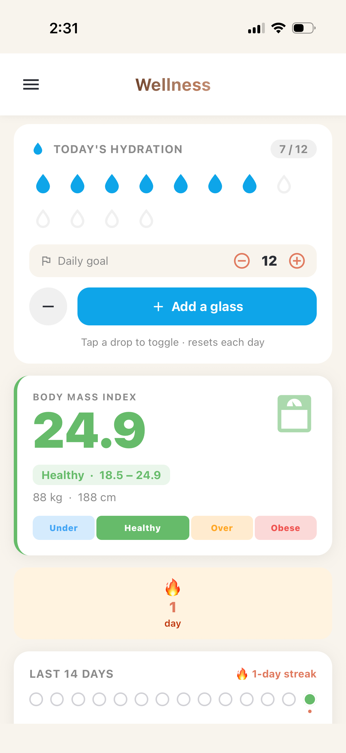 Wellness tracking screen